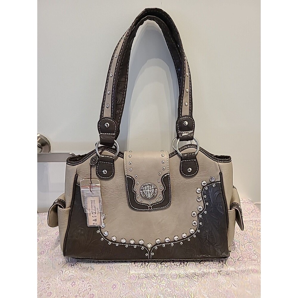 P&G Collection Western Purse - Taupe w/Rhinestones - Pockets -NWT